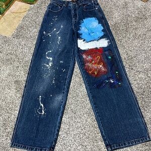 VTG BoomX Painted Baggy Loose Fit Jeans Men's 30x32 Blue Denim Y2K